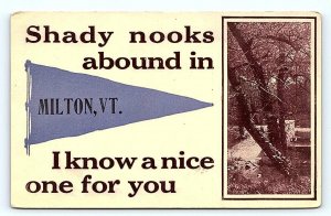 MILTON, VT Vermont ~ c1910s ~  SHADY NOOKS ABOUND  PENNANT/ View  Postcard