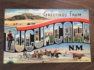 Vintage 1940s GREETINGS from NEW MEXICO Tucumcari Bull Large Letters Postcard