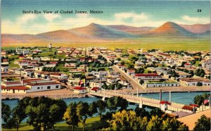 Birds Eye View Ciudad Juarez  Mexico Postcard Population 70,000 UNP Linen