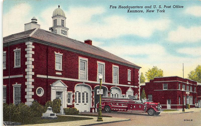 Kenmore NY Fire Headquarters Post Office Fire Truck Postcard