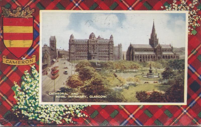 Cathedral and Royal Infirmary, Glasgow, Scotland, postcard used in 1956