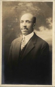 Black Americana Man in Studio Shirt Tie Jacket c1920 AZO Real Photo Postcard