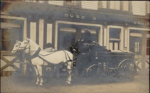 Horse Drawn Fire Engine & Station HOSE % Boxford MA on Back RPPC c1910