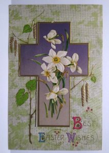 Easter Postcard Holy Cross Lilies Flowers Foldout John Winsch Back Germany