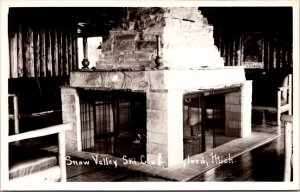 Real Photo Postcard Fireplace at Snow Valley Ski Club in Gaylord, Michigan