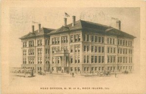 1908 Head Offices MWA Rock Island Illinois Trolley roadside Postcard 20-5019