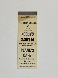 Vtg MATCHBOOK COVER Planks Garden Café Parsons Ave., Columbus, Ohio