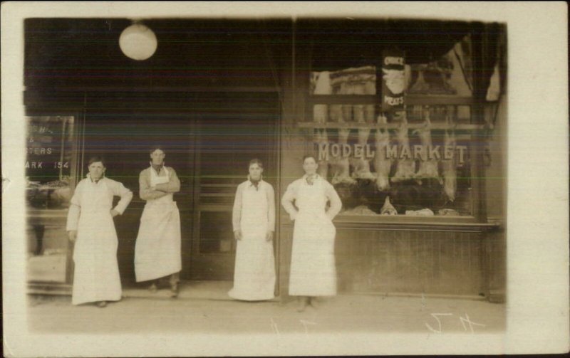 Butcher Shop Model Market San Francisco CA Cancel 1909 Real Photo Postcard