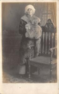 1910s RPPC Real Photo Postcard Girl Woman Lady In Fur Coat and Muff