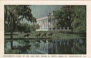 Postcard Greenwood Home Mr + Mrs Frank S Percy Francisville LA