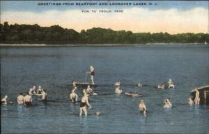 Beaufort & Lookover Lakes NJ Swimming LInen Postcard