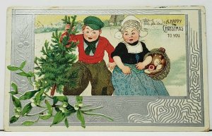 Happy Christmas Lovely Dutch Embossed Silver Finish 1907 Postcard I5