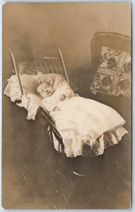 c1910s Holland, Mich Post-Mortem Baby RPPC Dead Sleep Real Photo Hoffman MI A258