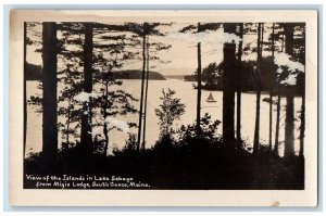 c1920's Lake Sebago Islands View From Migis Lodge South Casco ME RPPC Postcard 