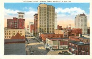 Birmingham, Alabama Twentieth Street Looking North White Border Postcard