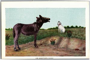 His Master's Voice, Dog Listening to Mule Braying Comic Vintage Postcard S05