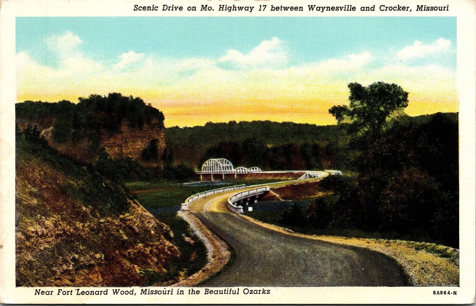 Scenic Drive Mo Highway 17 Waynesville Crocker Missouri MO Postcard WB