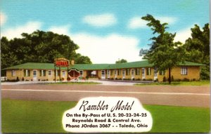 Linen Postcard Rambler Motel at Reynolds Road and Central Ave in Toledo, Ohio