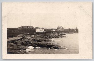 RPPC Fort Rock Of Pemaquid Beach Maine Plank Walk Homestead People Postcard N25