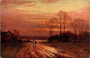 Walking Horses at Sundown, Nature's Glories Tuck 3307 Vintage Postcard Y66