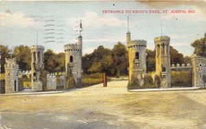 St Joseph Missouri~Krug's Park Entrance~Romanesque Architecture~1910 Postcard