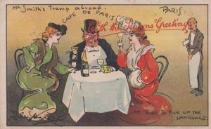 Mr Smiths Tramp Abroad Cafe De Paris Language Learning Drunk At Table Postcard