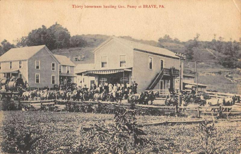 Brave Pennsylvania Thirty Horseteam Hauling Gas Antique Postcard K106149