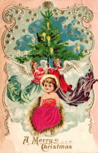 Christmas Young Girl Angels and Tree