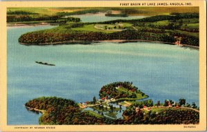 Aerial View, First Basin at Lake James, Angola IN Linen Vintage Postcard H65