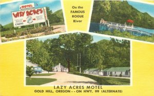 Colorful Multi-view Linen Postcard; Lazy Acres Motel  Gold Hill OR Hwy 99 Alt