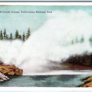 c1930s Yellowstone National Park, Wyo Riverside Geyser Early Linen Postcard A229