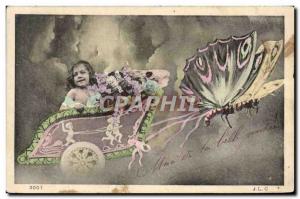 Postcard Old Insects Butterfly Child