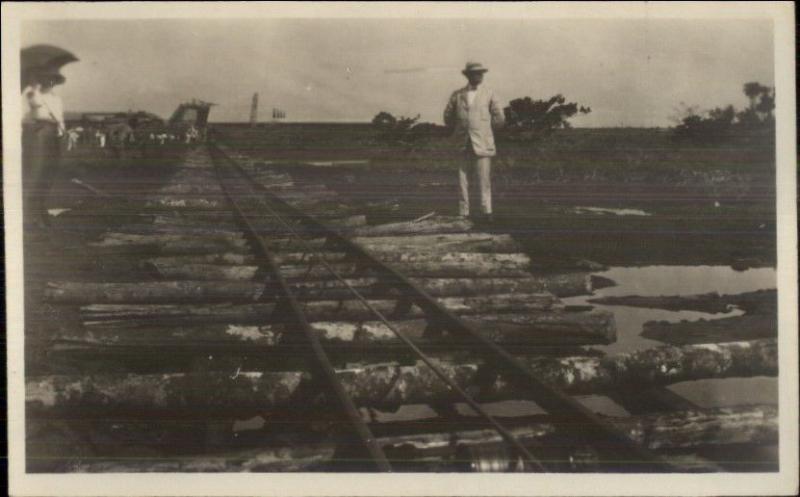 Panama Canal Zone c1910 Amateur Real Photo Postcard #8 RR Train Tracks 