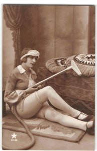 Antique RPPC French Maid Nude Woman Vacuum Cleaner 1920s Photo Risque Postcard