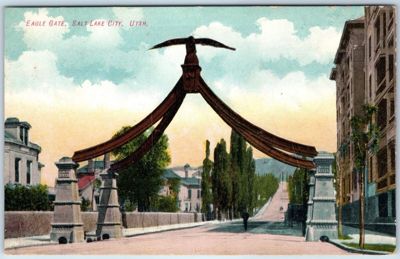 c1910s Salt Lake City, UT Entrance Eagle Gate Epic Art Installation UNP PC A243