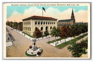 Postcard MD Maryland Institute Church Watson Monument Vintage Standard View Card