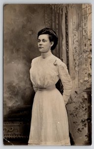 RPPC Lititz PA Beautiful Edwardian Woman Tiny Waist Pretty Dress Postcard G26