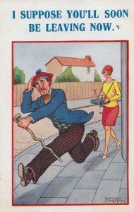 Shillela Golf Club Scottish Golfer Running From Sexy Girl Antique Comic Postcard