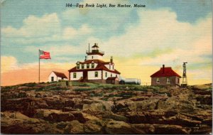 Vtg 1950s Egg Rock Light Lighthouse Frenchman Bay Bar Harbor Maine ME Postcard