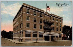 Columbus Nebraska 1914 Postcard The Evans Hotel