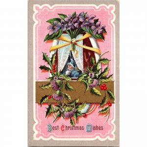 Original 1915 CHRISTMAS Postcard SANTA CLAUS BLUE ROBE Holly Flowers Vermont
