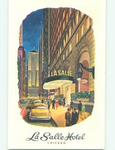Unused 1940's OLD CARS & LA SALLE HOTEL Chicago Illinois IL Q6619@