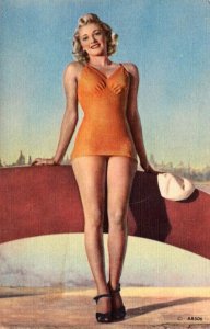 Pin-Up Beautiful Girl In Bathing Suit