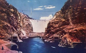 Vintage Postcard Hoover Boulder Dam Towered Canyon Walls Bureau of Reclamation 