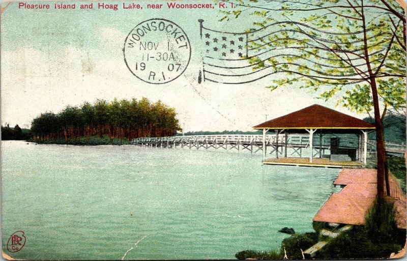 Pleasure Island Hoag Lake Woonsocket RI Rhode Island Antique Postcard PM Clean 