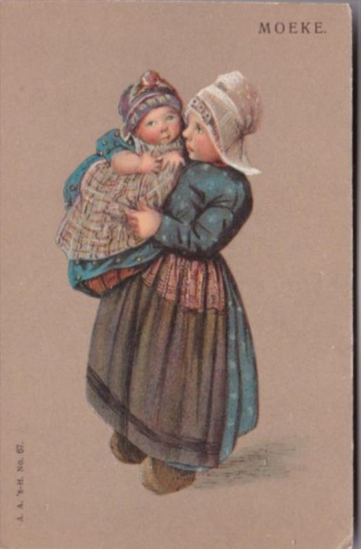 Netherlands Moerke Young Girl With Baby In Traditional Dress