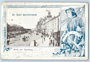 Germany Postcard St. Pauli Spielbuden Square Greetings from Hamburg 1902
