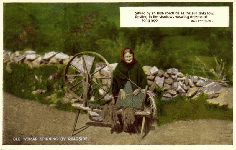 ireland, Old Woman Spinning by Roadside, Costumes (1950s)