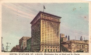 Vintage Postcard 1949 Hotel Statler St. Louis Washington Ave Ninth & St. Charles