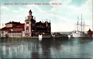 Postcard Restaurant Ship Cabrillo and Venetian Gardens in Venice, California